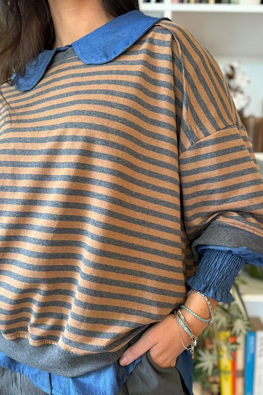 Sunday Morning Relaxed Sweatshirt Grey & Camel